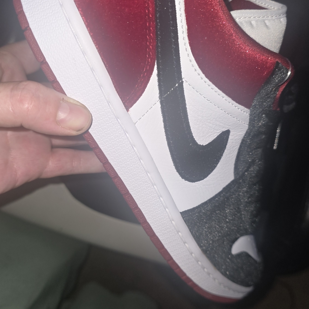 Jordan Nike W And M  Jordan 1 Lows Velvet 9 Or Womans 10 Red and Black Grails